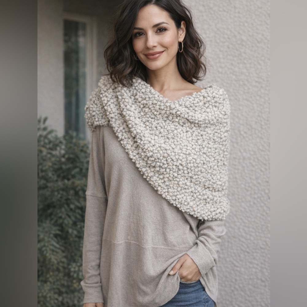 Gaby & Eden RN97427 Gray Ribbed Sweater Sz L Chunky Shawl Collar Y2K Boho Artsy